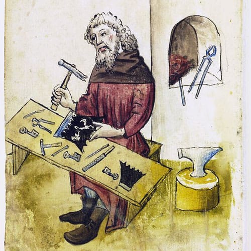 Serrurier médiéval dans son atelier